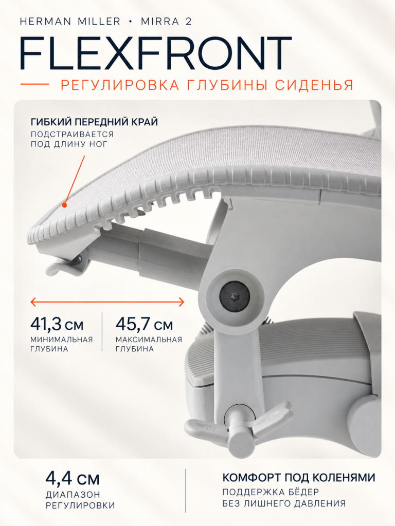Регулировка глубины сиденья FlexFront Herman Miller Mirra 2